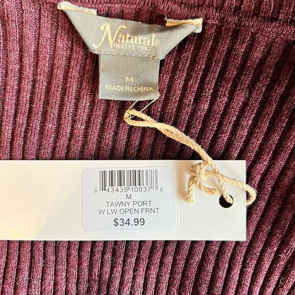 Natural Reflections Knit Open Front Cardigan Burgundy Medium NWT - Picture 5 of 8
